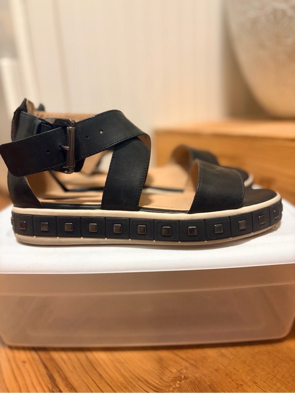 GEOX - Women's Black Strappy Platform Sandals EUR 37